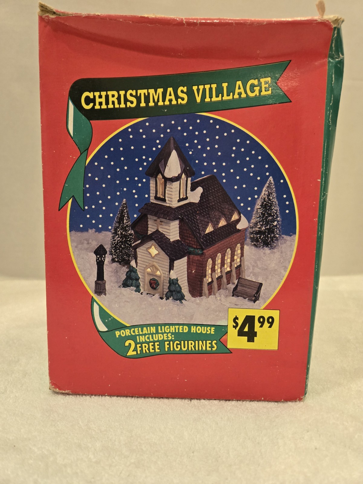 Vintage Family Dollar Christmas Country Church With  Box, Figurines Not Included