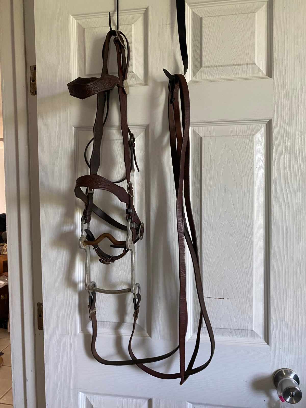 Vintage Tooled Leather  Bridle complete used western tack 