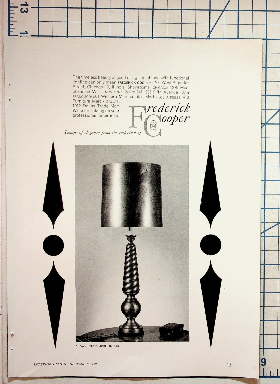 1960 Frederick Cooper Lamps Vintage Print Ad Interior Design Magazine Decor