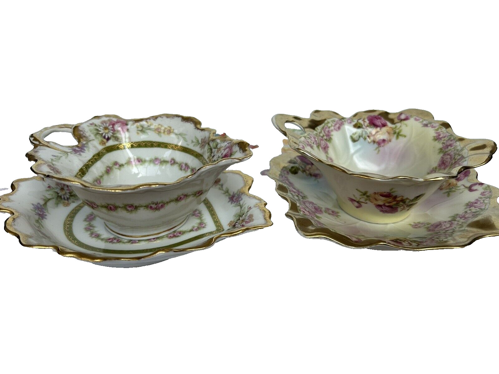 Gorgeous Rare Decorative Floral Teacups &Saucers, 2 Sets