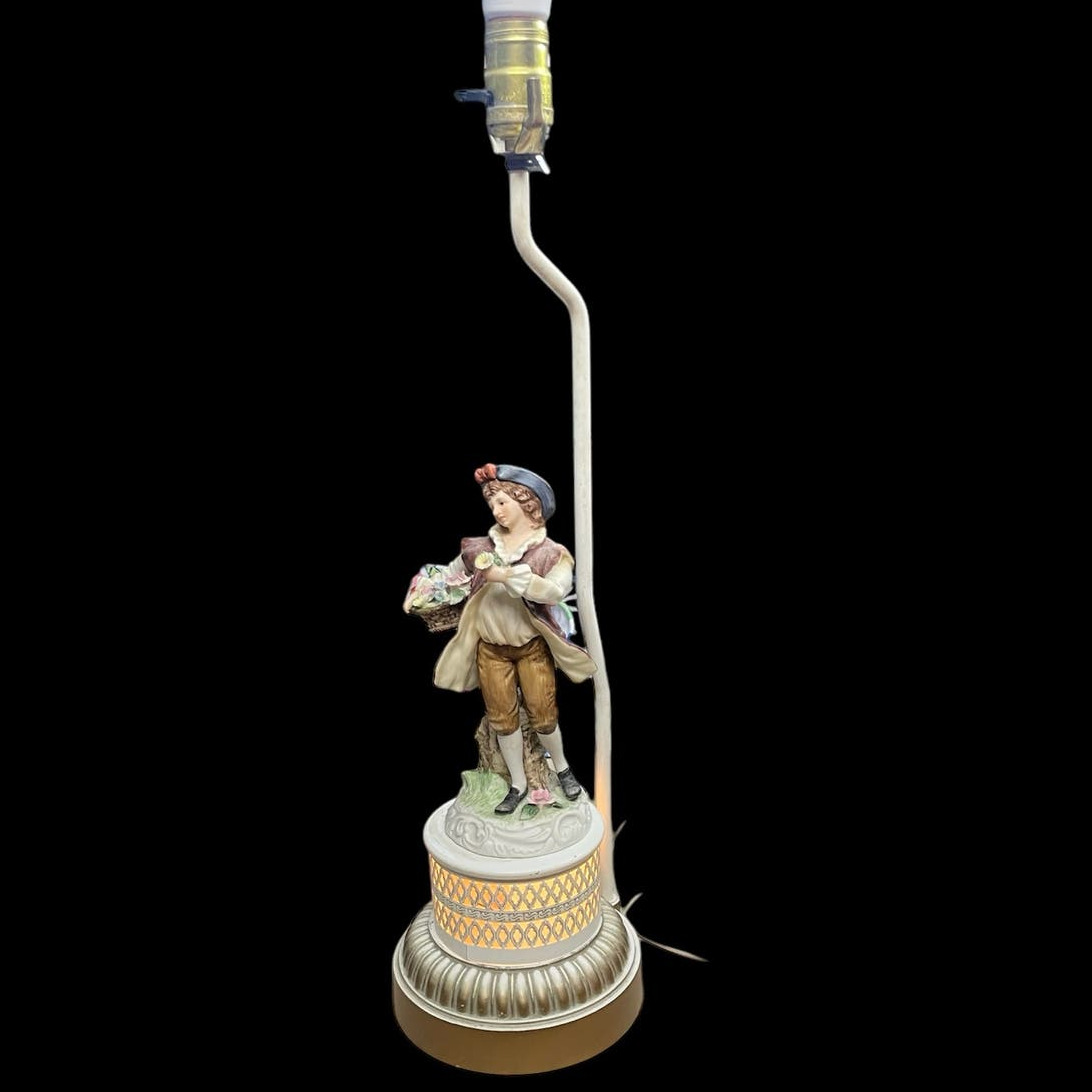 RARE UNIQUE Andrea by Sadek Boy Flower Basket Lamp  Mid-Century Victorian Lamp 