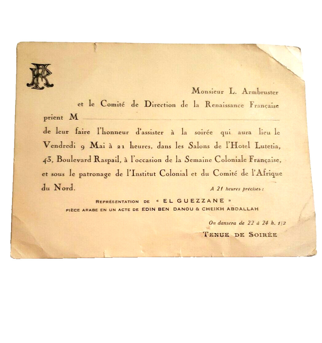 French Colonial Week Invitation 1929 1930 Paris France Armbuster El Guezzane