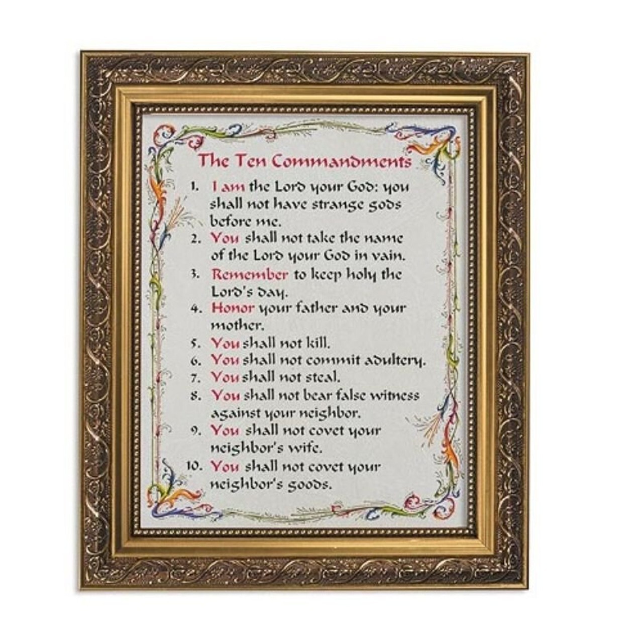 The Ten Commandments Framed Print Under Glass With Gold Finish Frame, 12.5