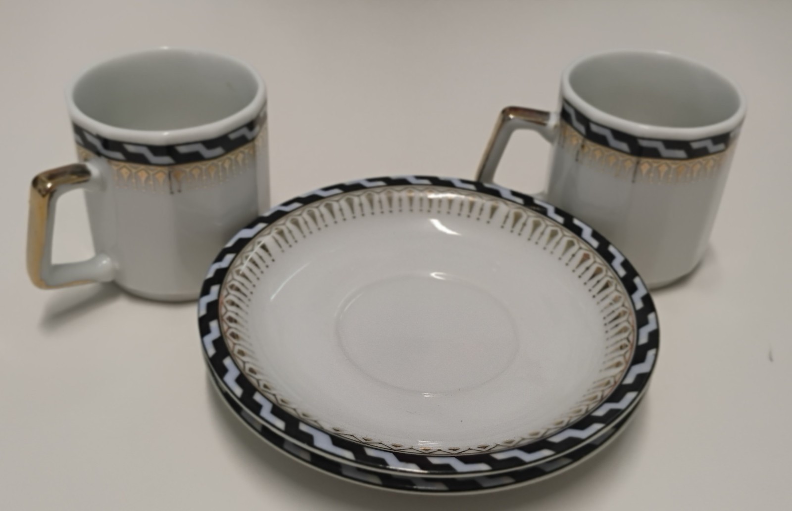 Vtg Phoenix Ware Japan Art Deco Demitasse Cup Saucer Set Black White Geometric Vtg Phoenix Ware Japan Art Deco Demitasse Cup Saucer Set Black White Geometric