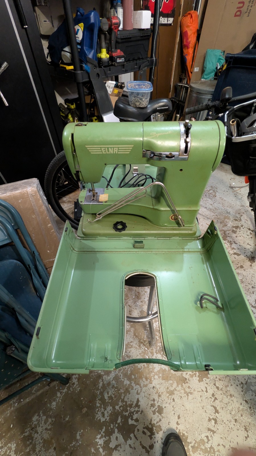 Vintage Elna Supermatic Sewing Machine Green Mint Parts Or Repair 