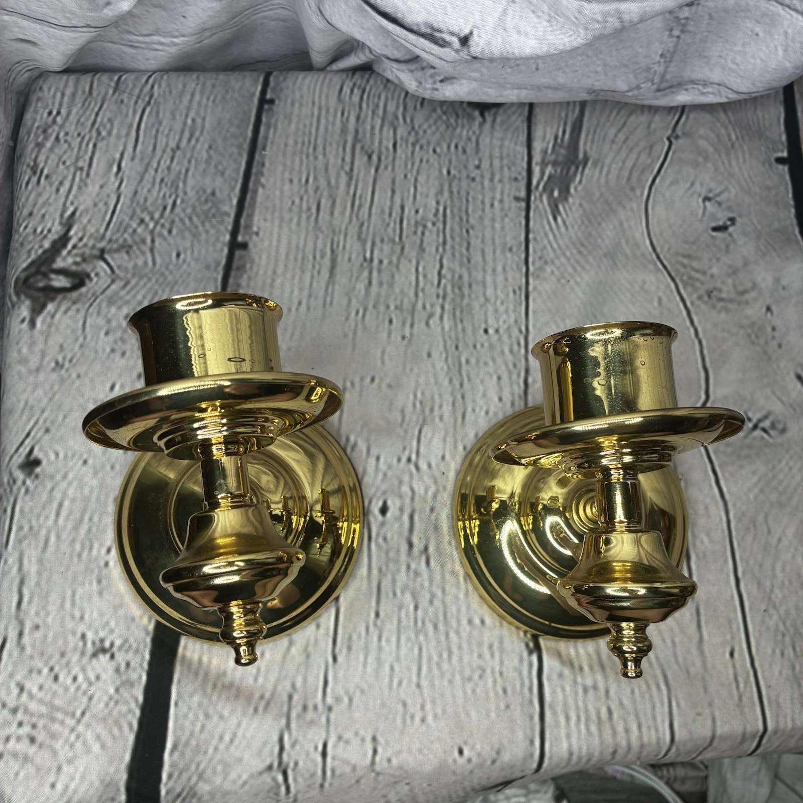 2PC VTG Polished Brass Grandmillenial Colonial Taper Candle Wall Sconces Holders