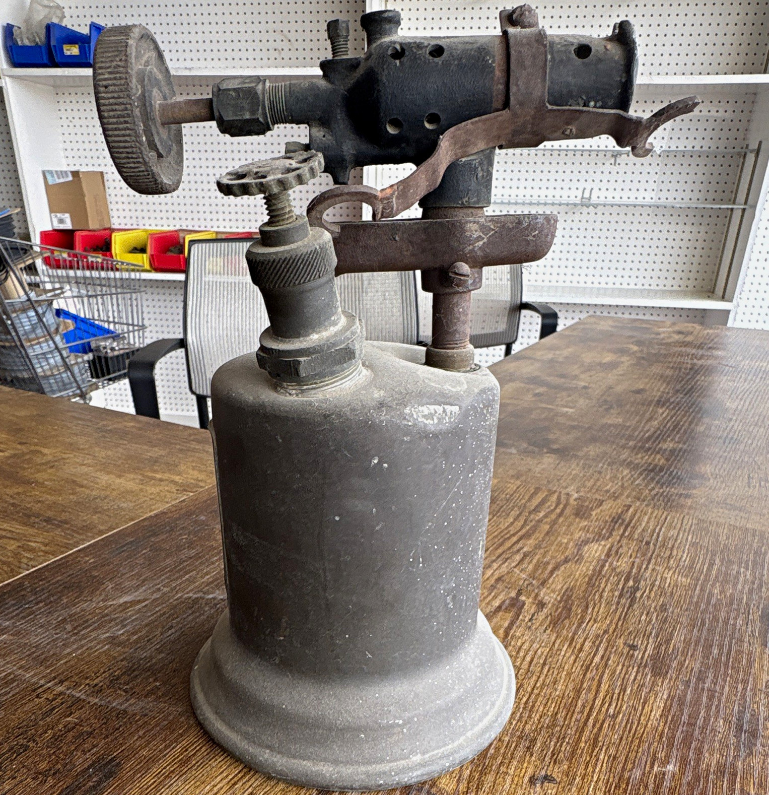 Vintage Metal Blowtorch Soldering Tool with Fuel Tank and Base Collectible