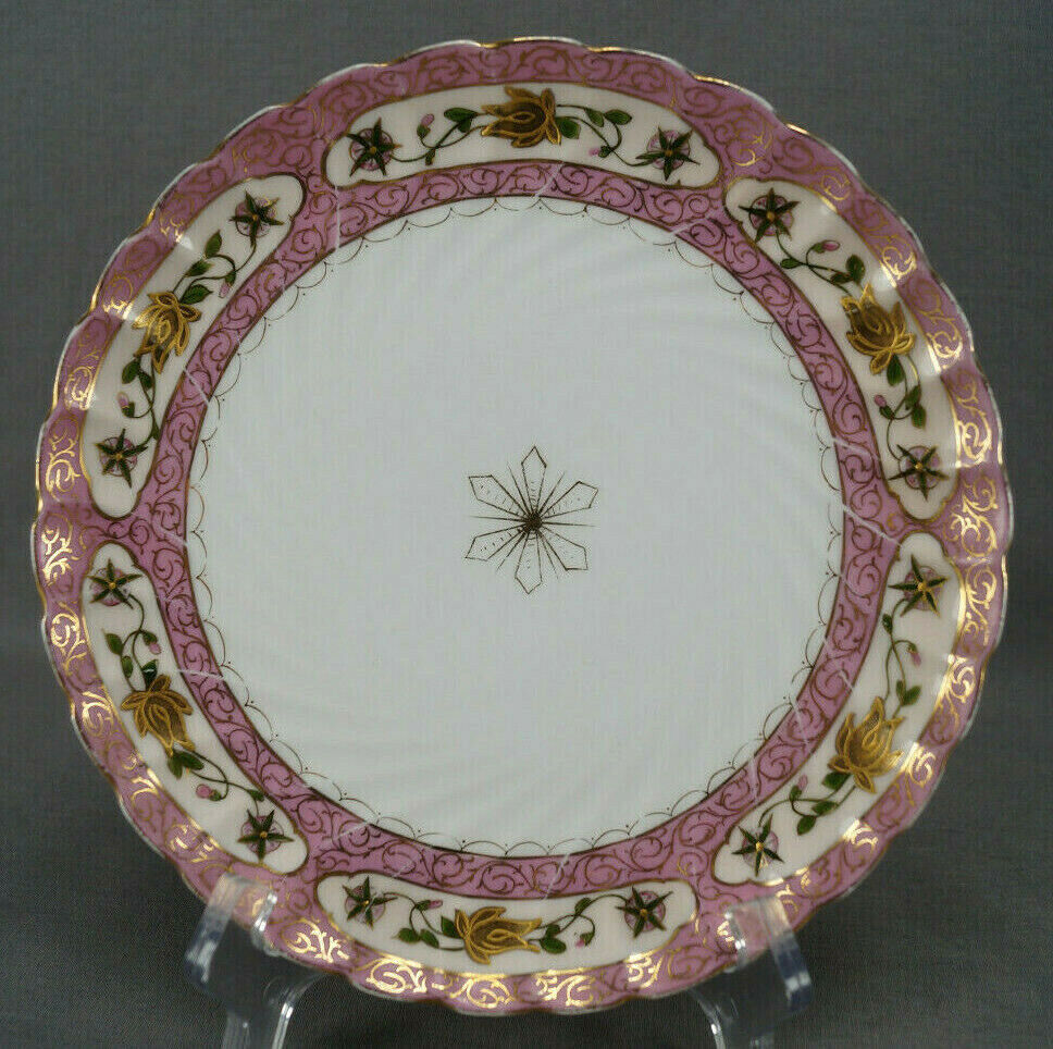 Set of 3 Marx & Gutherz Hand Painted Pompadour Pink Floral & Raised Gold Plates