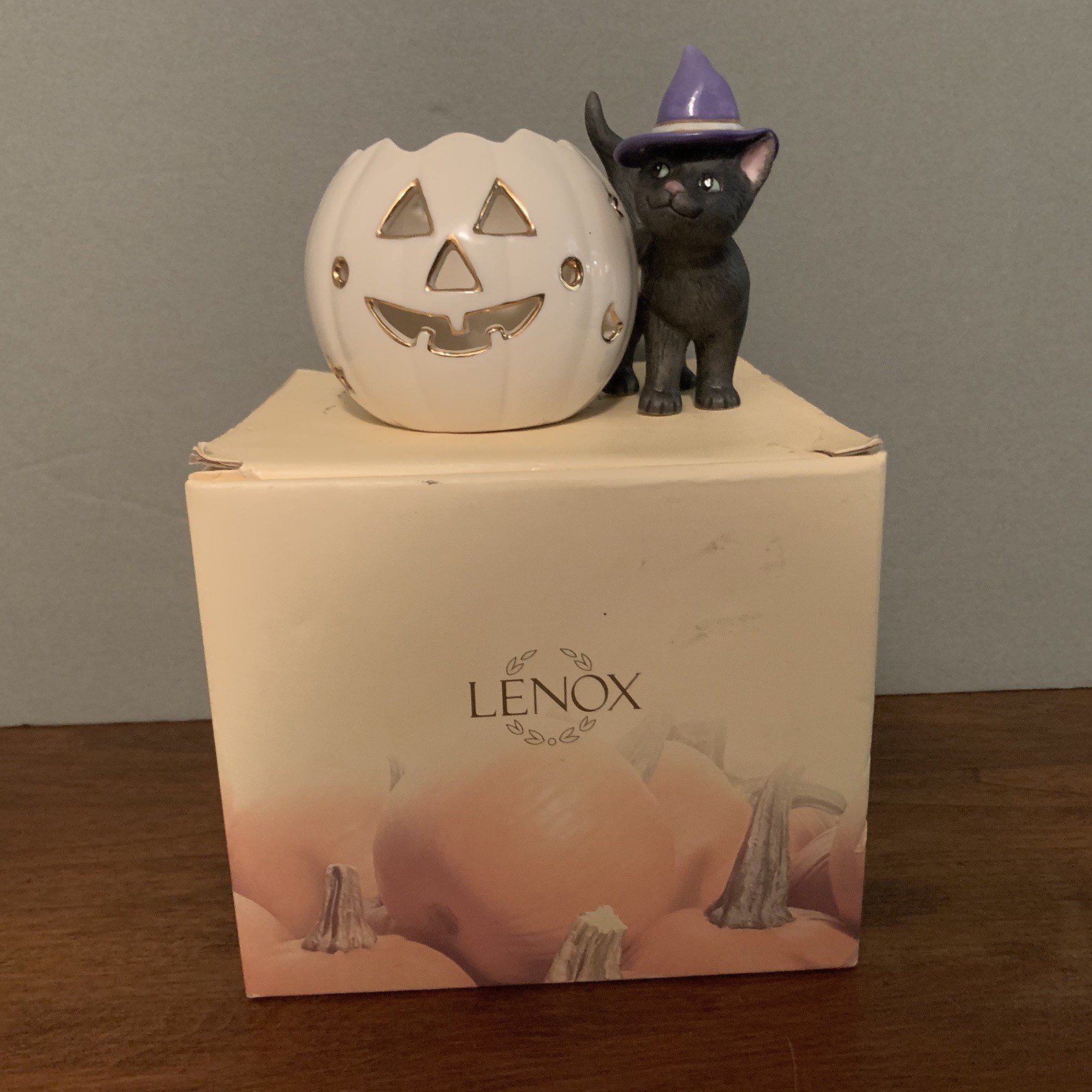 Lenox Halloween Cat & Jack-O-Lantern Votive Candle Holder