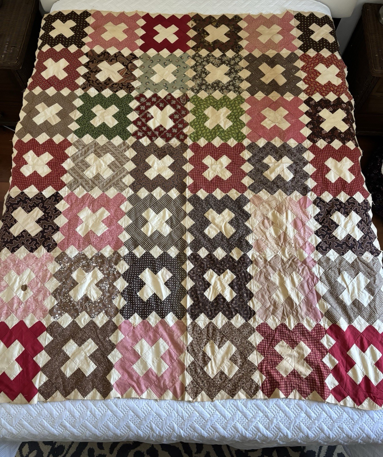 Antique c1900-1925 Hand Pieced Chimney Sweep Album Quilt Top 64.5x56