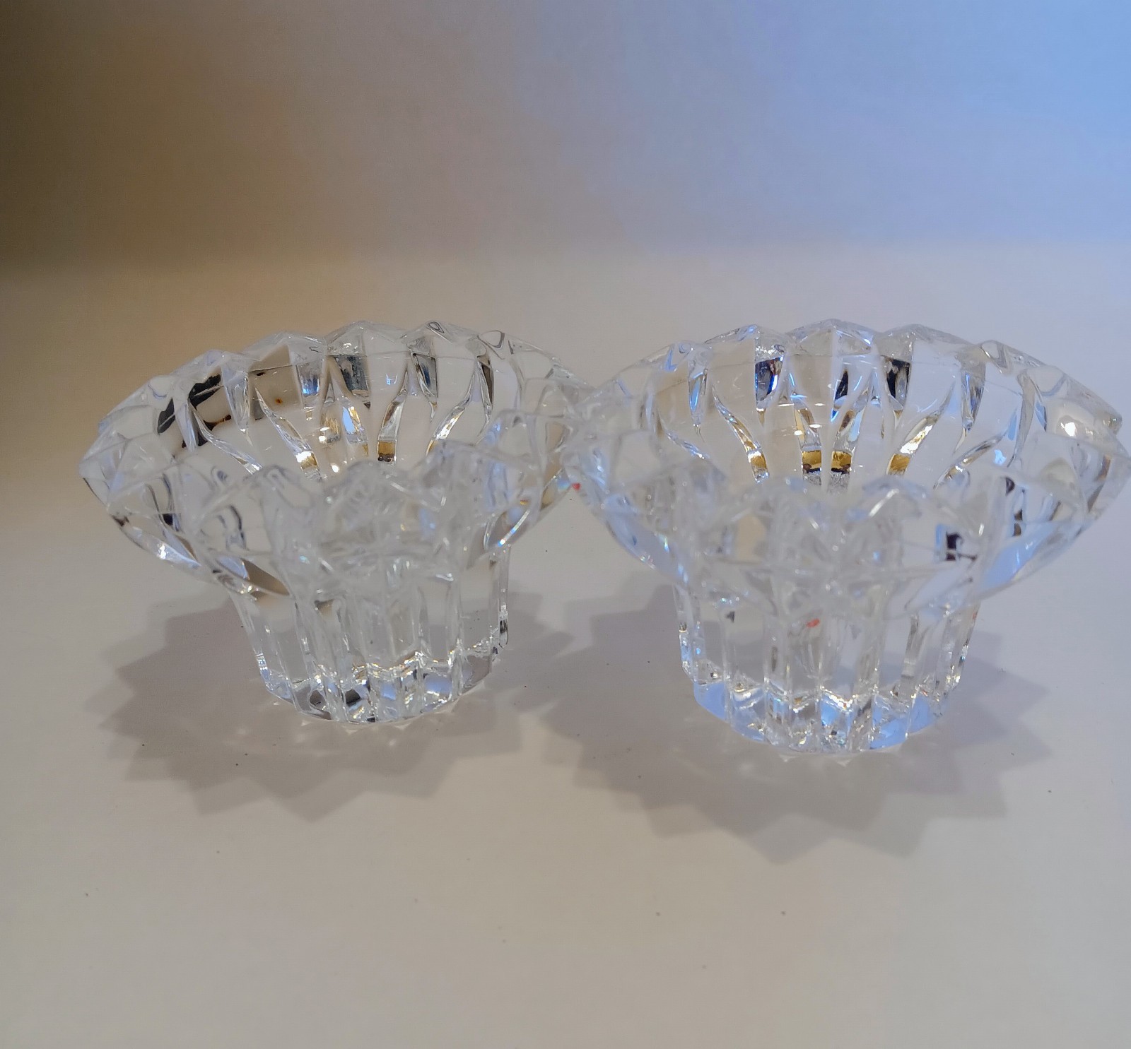 Set Of 2 Thick Lead Crystal Taper Candle Holders 2.5 Inches Tall