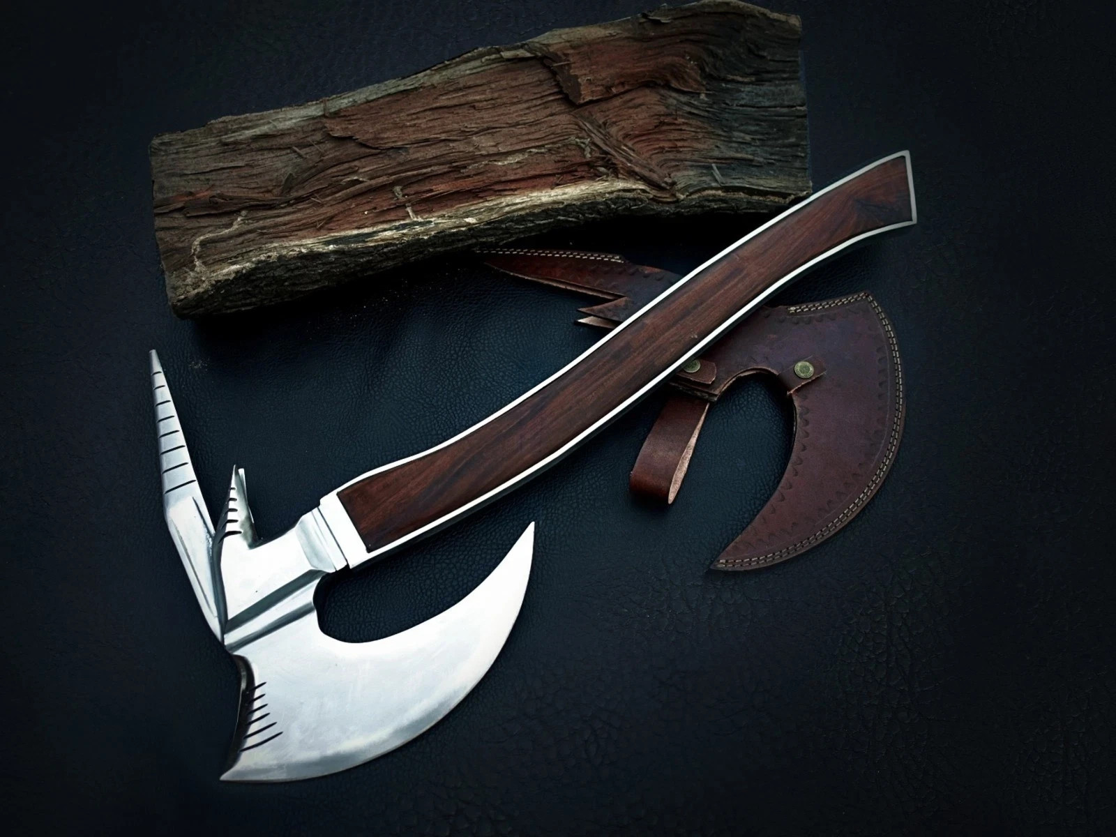 Custom Handmade last action hero axe replica rose wood handle with leather sheat Custom Handmade last action hero axe replica rose wood handle with leather sheat