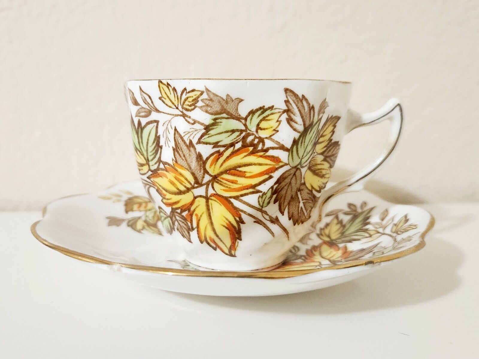Rosina Bone China Collectible Antique Vintage Leaves Foliage Tea Cup & Saucer