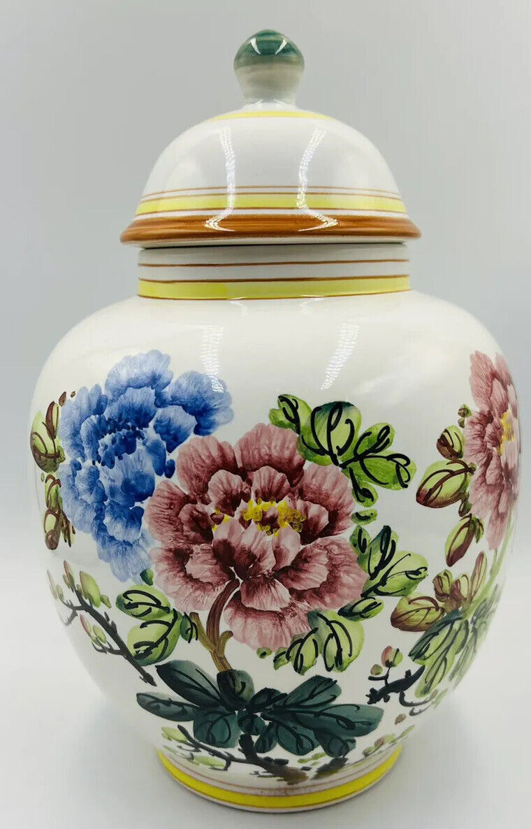 Vintage SATSUMA Style Japanese Flowers Floral GINGER JAR or URN LARGE 12” Tall