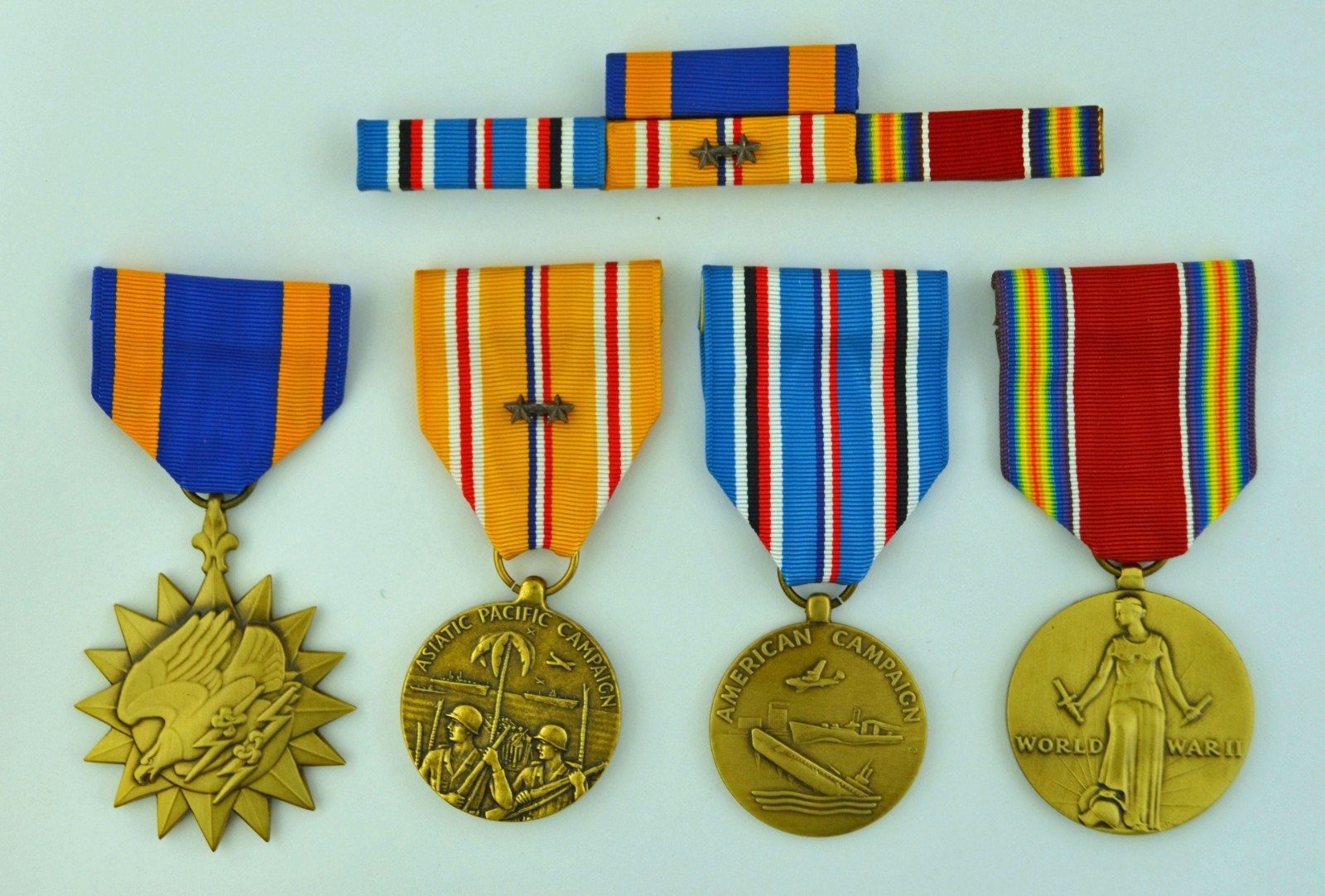 WWII Air Medal, American, Asiatic Pacific 2 stars, Victory Medals Ribbon Bar WW2