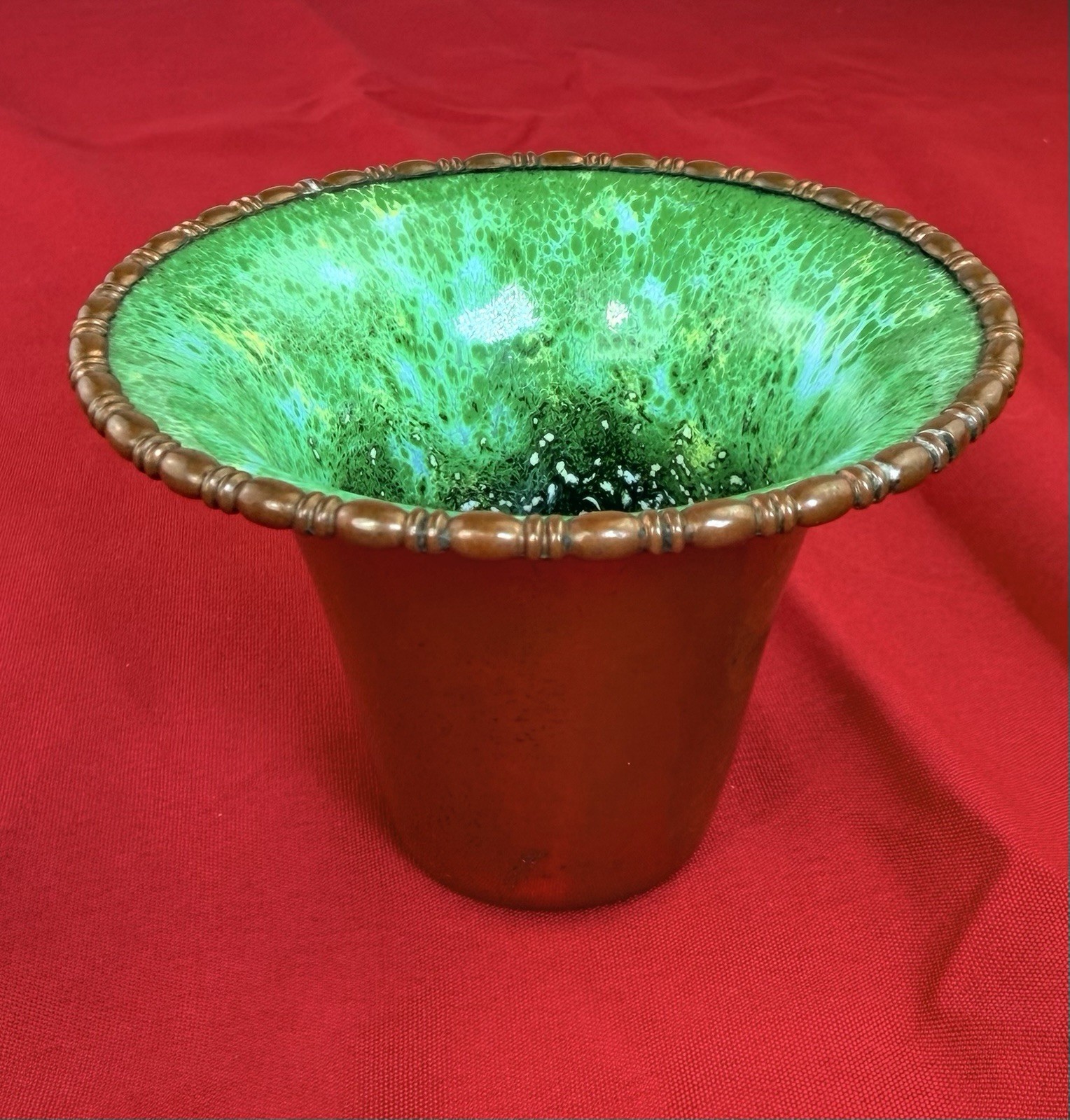 Vtg Serge Nekrassoff Enamel Copper Trumpet Vase Signed MCM Planter