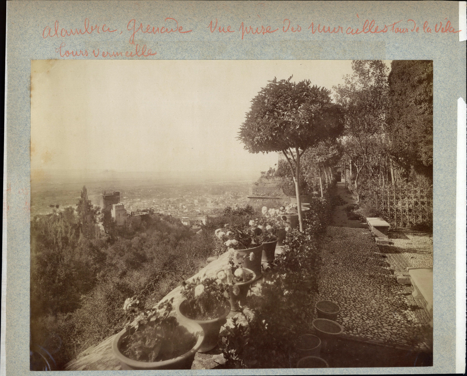 Spain, Granada, Alhambra, Torre de la Vela vintage albumen print draw album