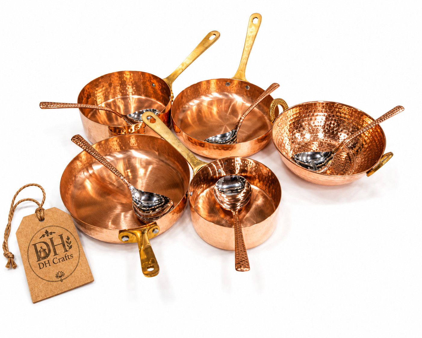 Pure Hammered Copper Cookware Set, Ayurvedic Cooking Utensils, Luxury Serveware