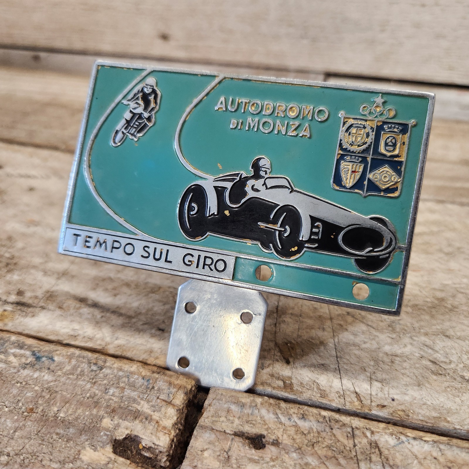 Vintage Autodromo di Monza Tempo Sul Giro Enamel Rally Race Badge Italy Auto