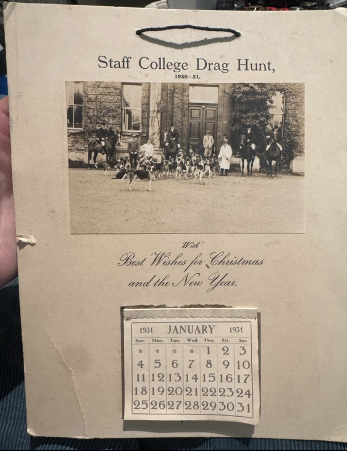Rare 1930-31 Staff College Drag Hunt Christmas Calendar Camberley Calendar Leaf