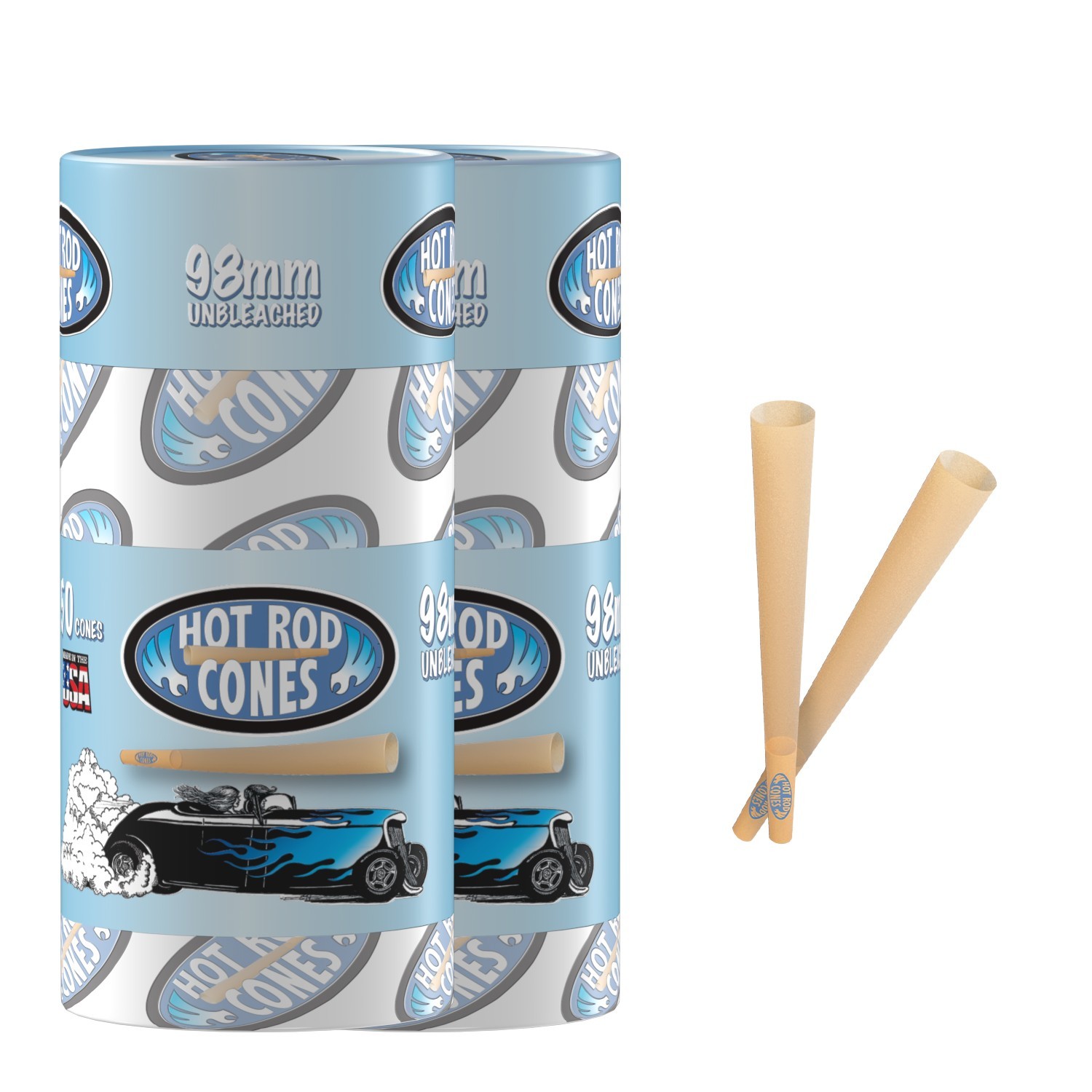 Hotrod Unbleached PreRolled Cones Rolling Paper Cones W / Tipes 98 mm 50x 2 Pack