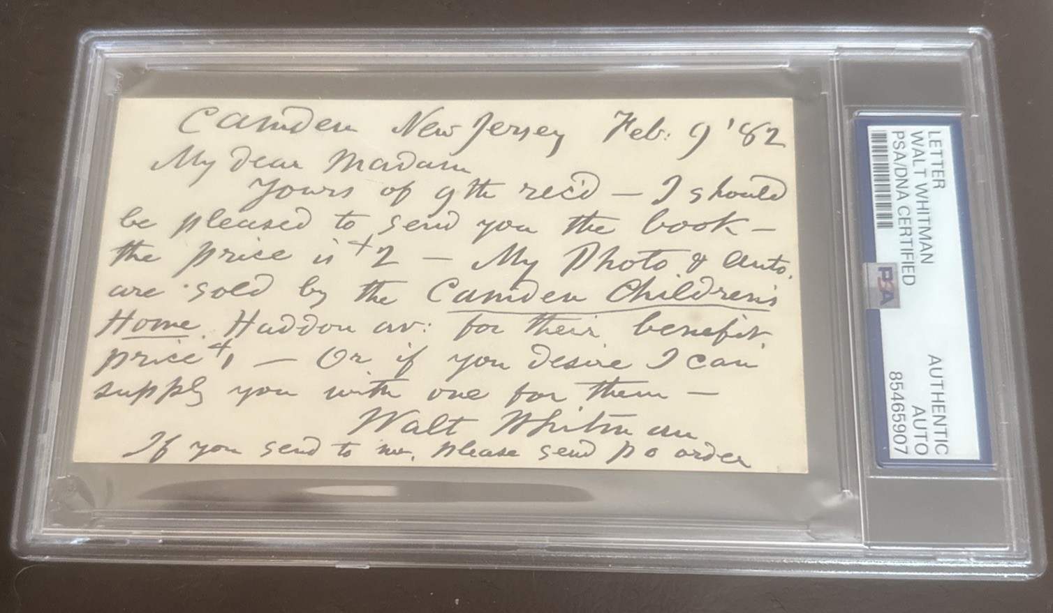 AUTHOR WALT WHITMAN SIGNED HANDWRITTEN LETTER 1882 AUTOGRAPH PSA/DNA FINE 👍