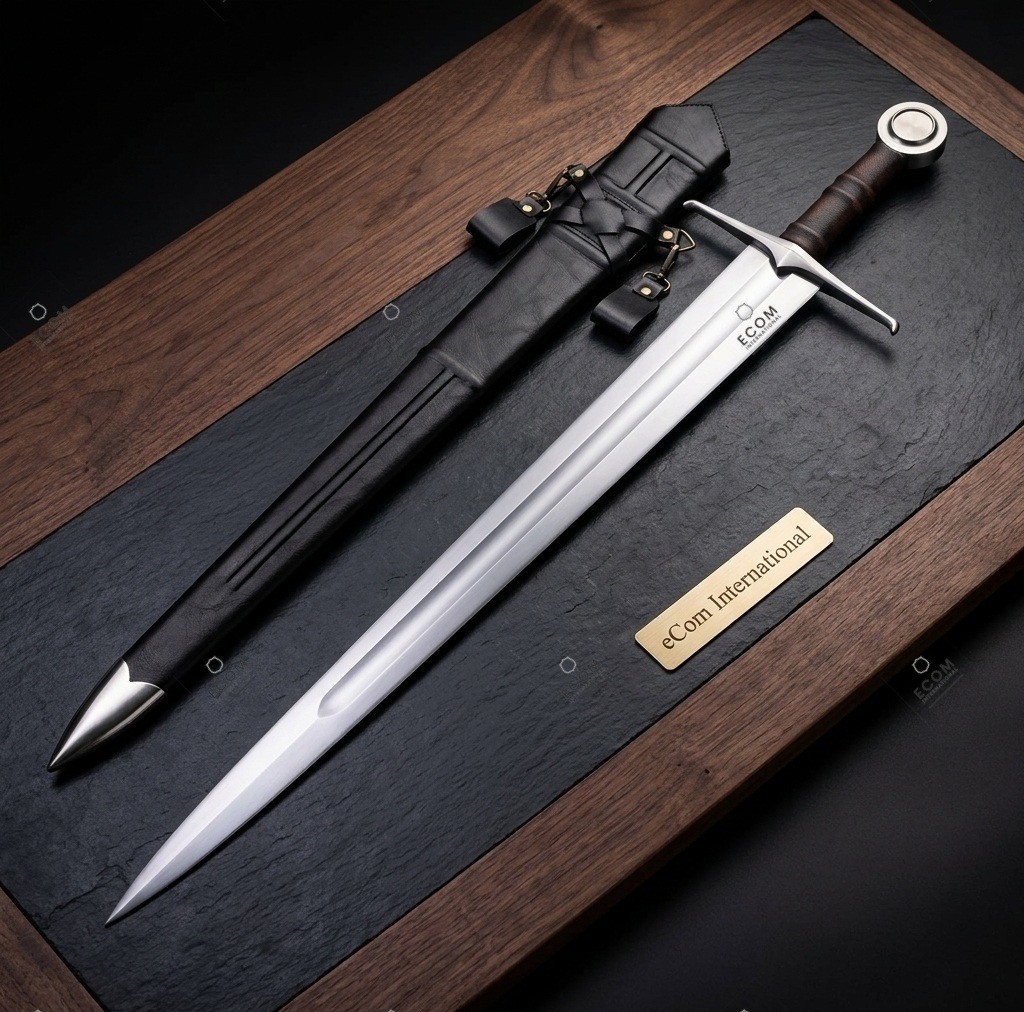 Medieval Arming Long Sword 1065 Steel Full Tang Battle Ready w/ Leather Scabbard