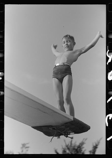 Photo:Caldwell Idaho 1941 Boy Diving Board Park Swimming Pool FSA