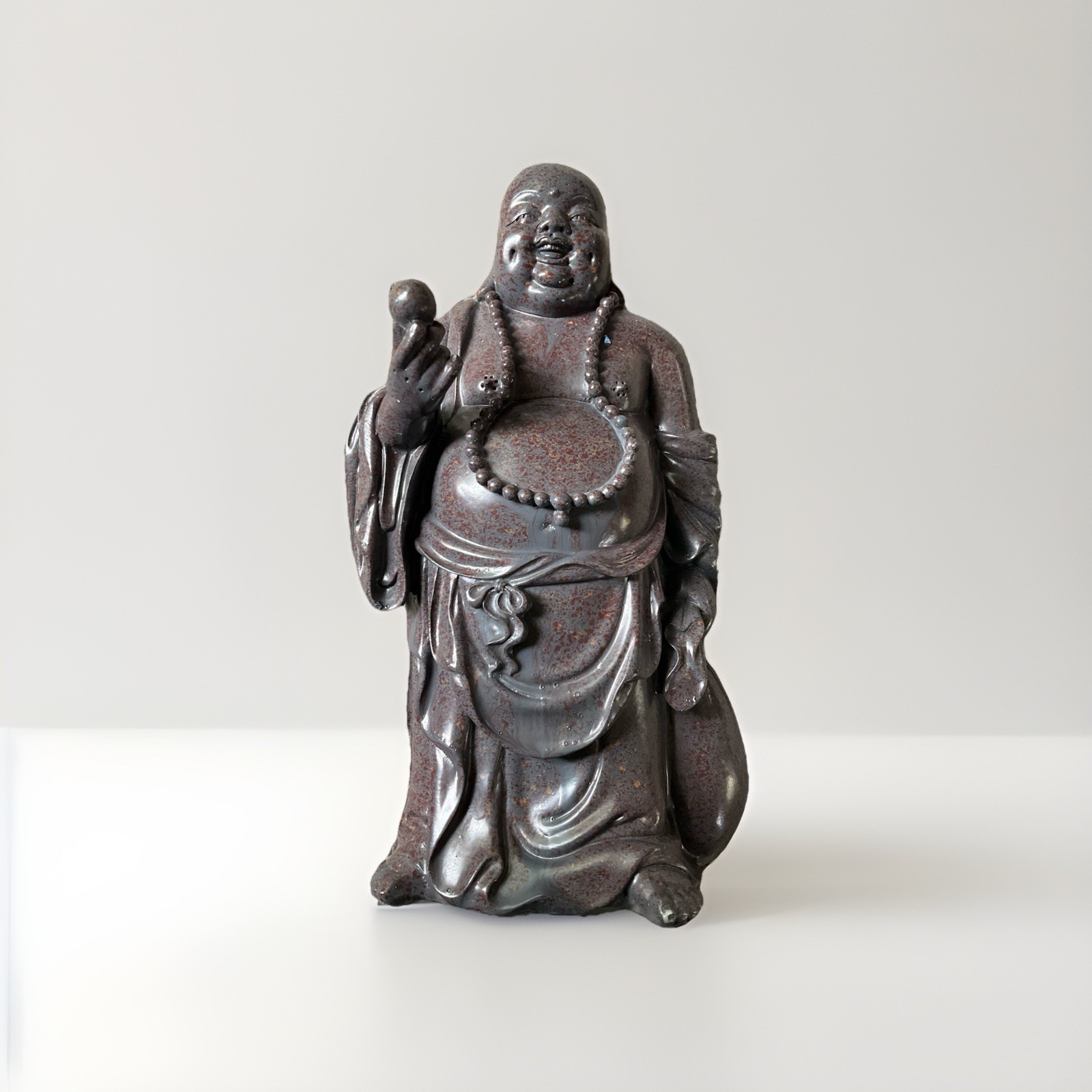 MID CENTURY MODERN STANDING BEADED HAPPY BUDDHA SCULPTURE By MANN 9\