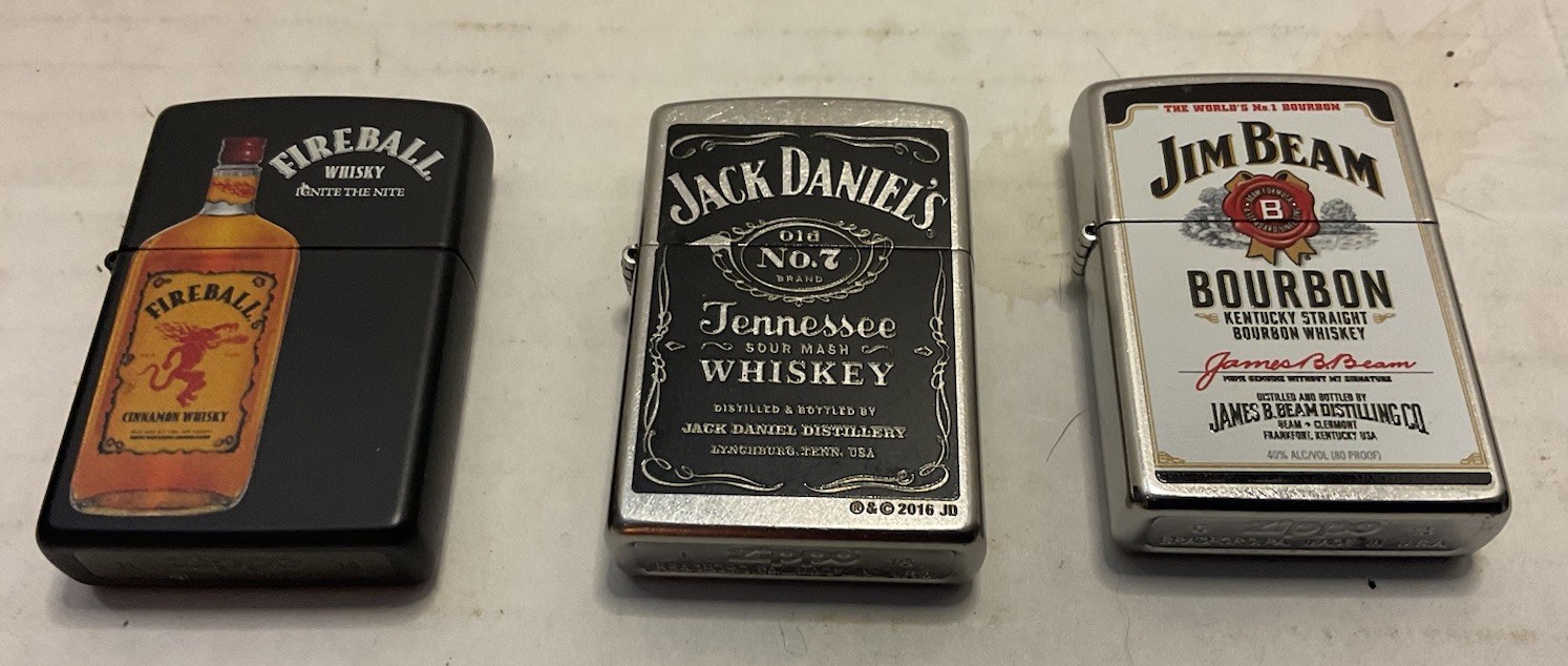 Zippo Lighters (Fireball) (Jack Daniels) (Jim Beam)