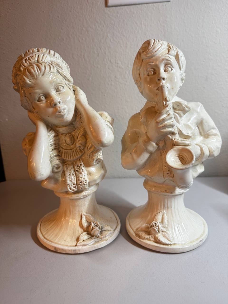 Vintage 1971 Kendrick Universal Statuary Saxophone Boy & Girl Bust Set Bookends