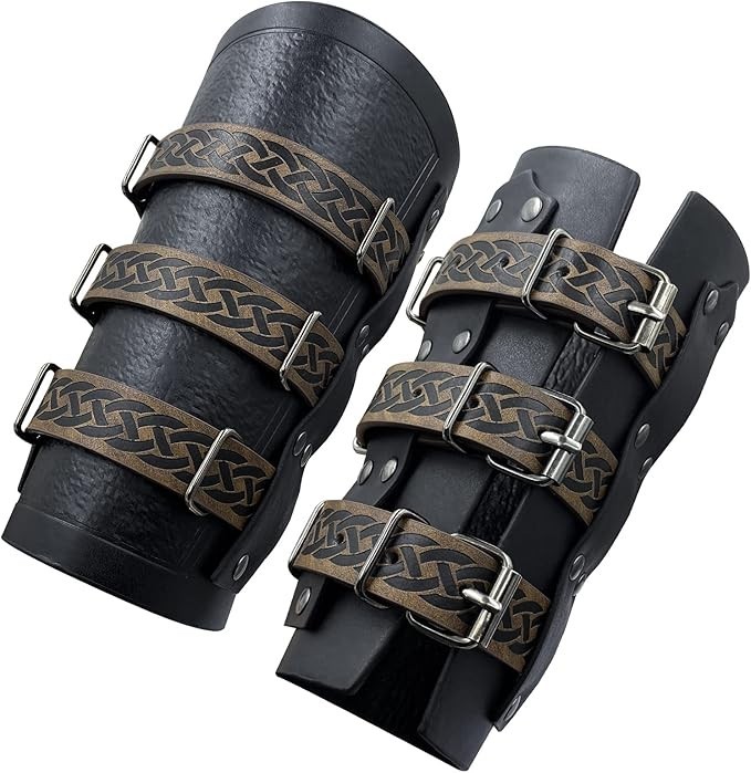 HiiFeuer Medieval Vintage Faux Leather Bracers, Retro Buckle Fastening Mercen…