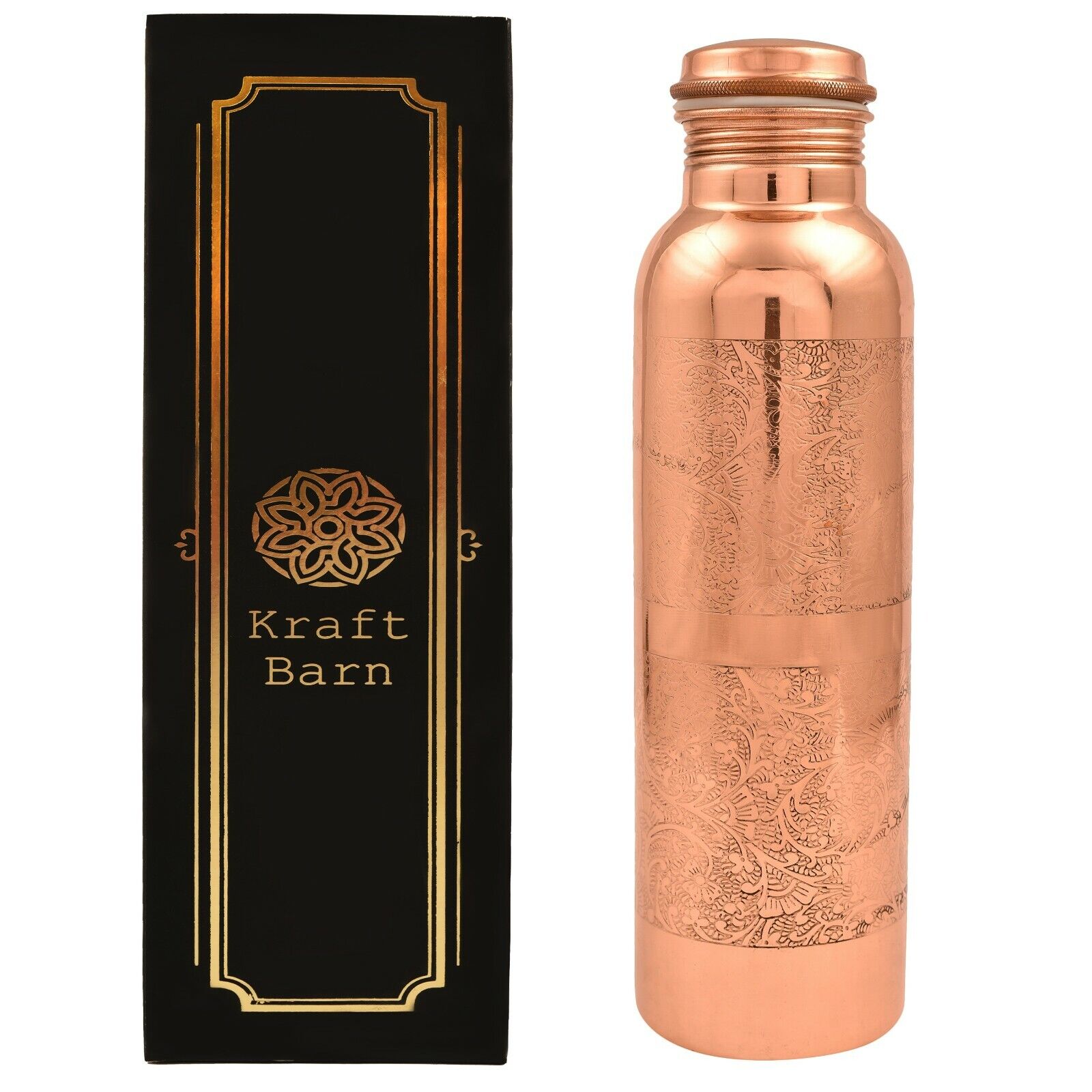 KraftBarn 34 OZ Pure Copper Bottle Embossed Gloss USA SELLER  Buy 2 &save 15%