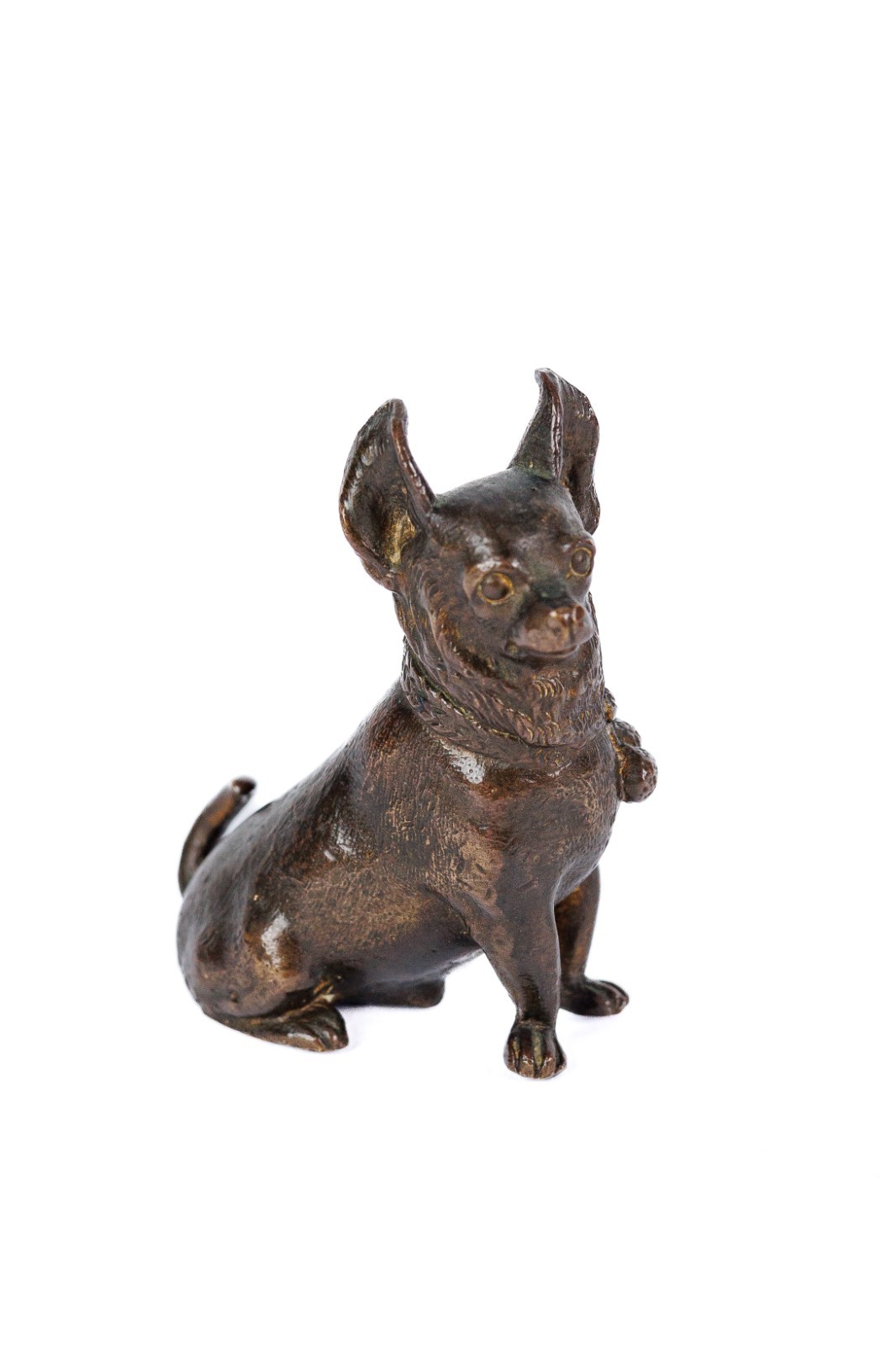 Vintage Small Cast Bronze Chihuahua Dog Sculpture With Collar