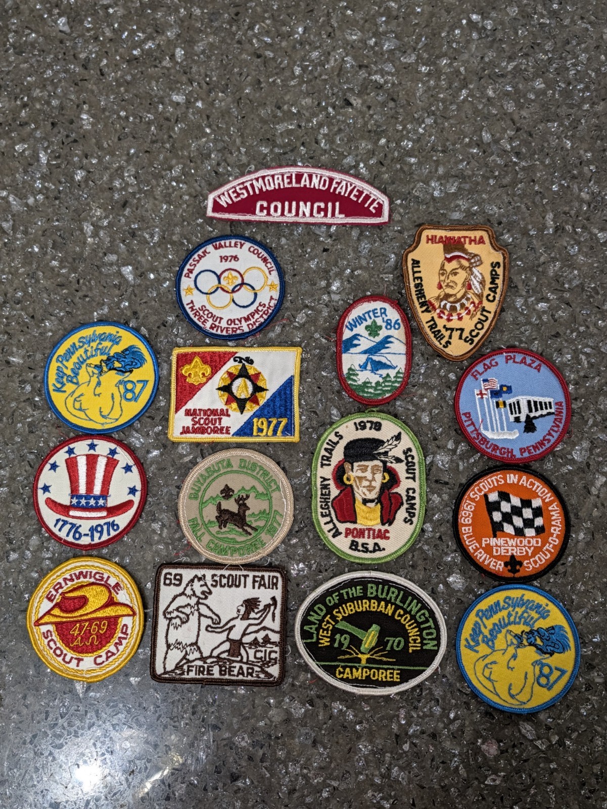 Vintage Boy Scout Patch Lot 15 PC Bicentennial Westmoreland Fayette 1969-1987