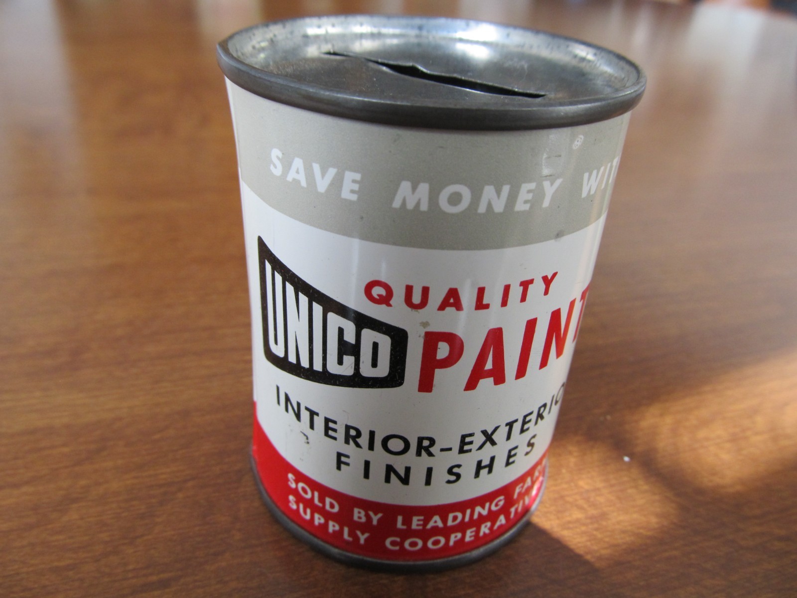 Vintage Quality UNICO PAINTS Advertisement/Promotional Tin Coin Bank