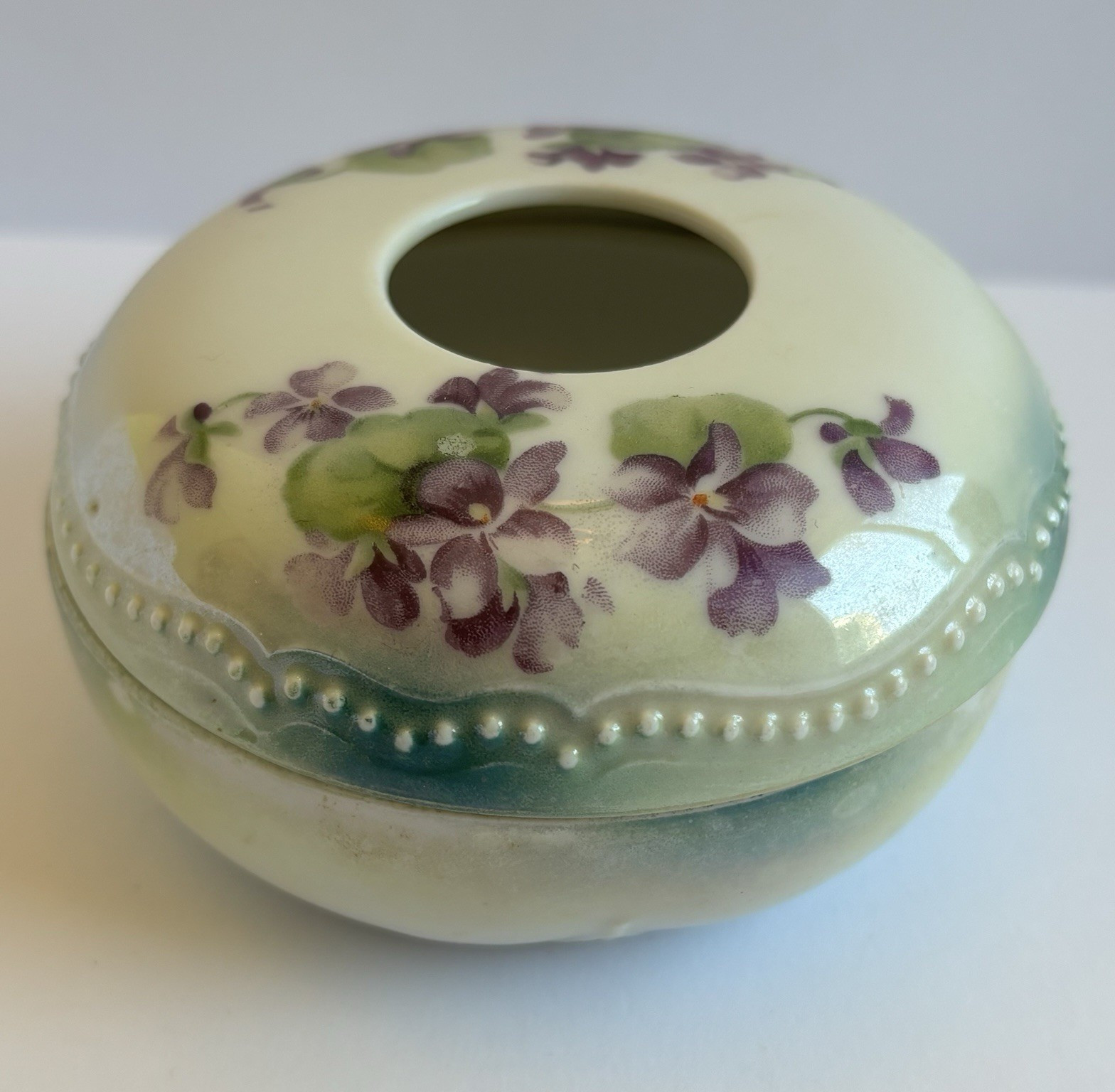 Antique PK Silesia Porcelain Hair Receiver Hand Painted Violets Germany1914-1922