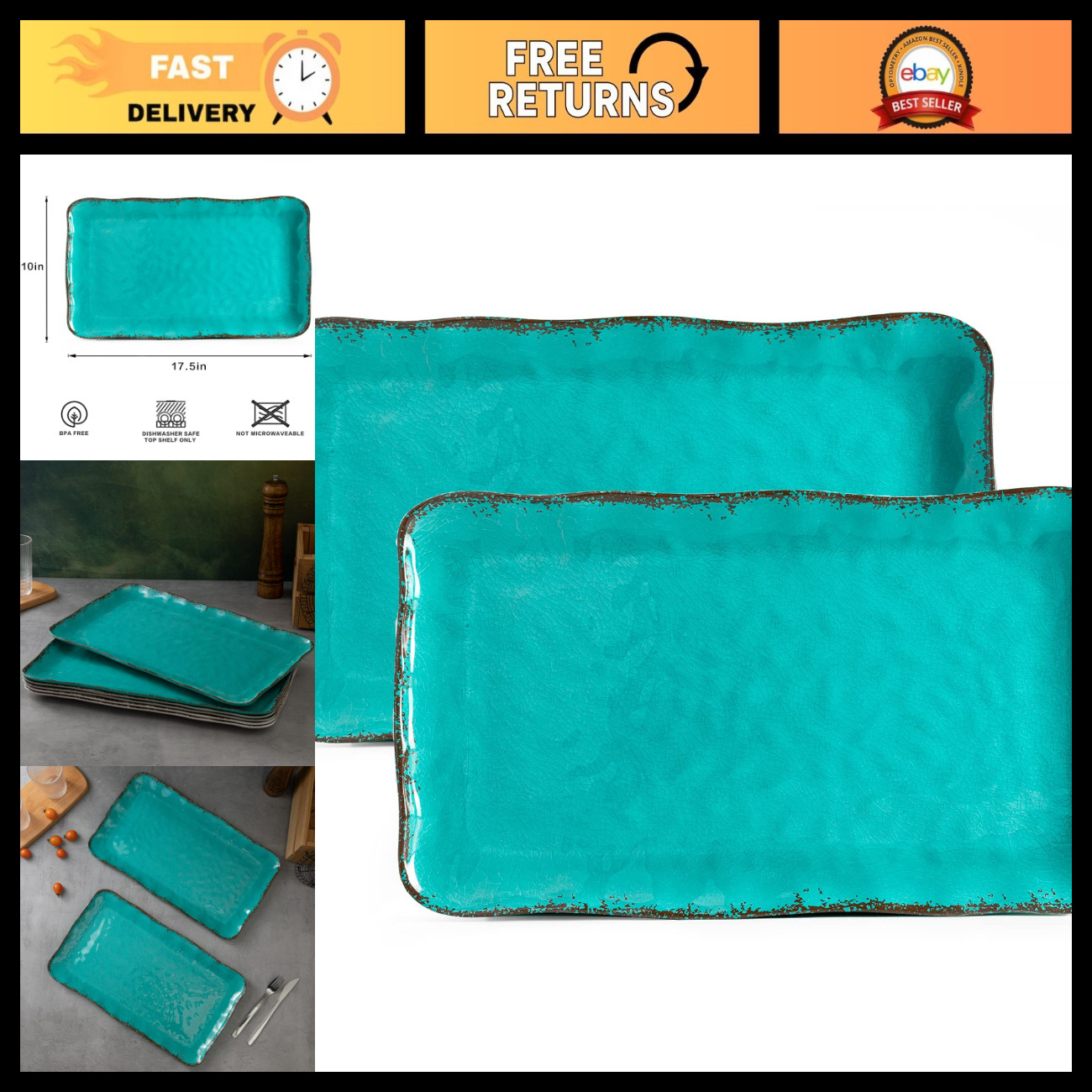 Vintage Melamine Serving Tray Set - Large Rectangular Platters, BPA Free, 2 Pack Vintage Melamine Serving Tray Set - Large Rectangular Platters, BPA Free, 2 Pack