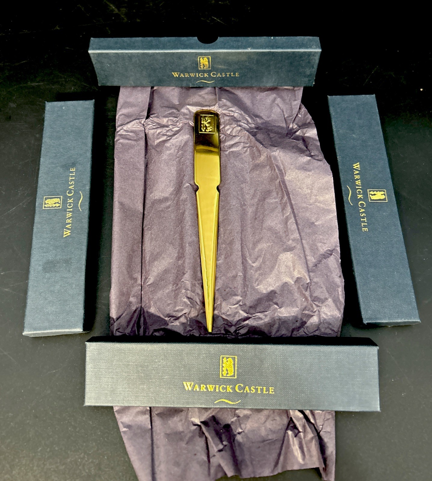 Lot Of 4 Warwick Castle Gold Letter Openers Souvenir New In Box England