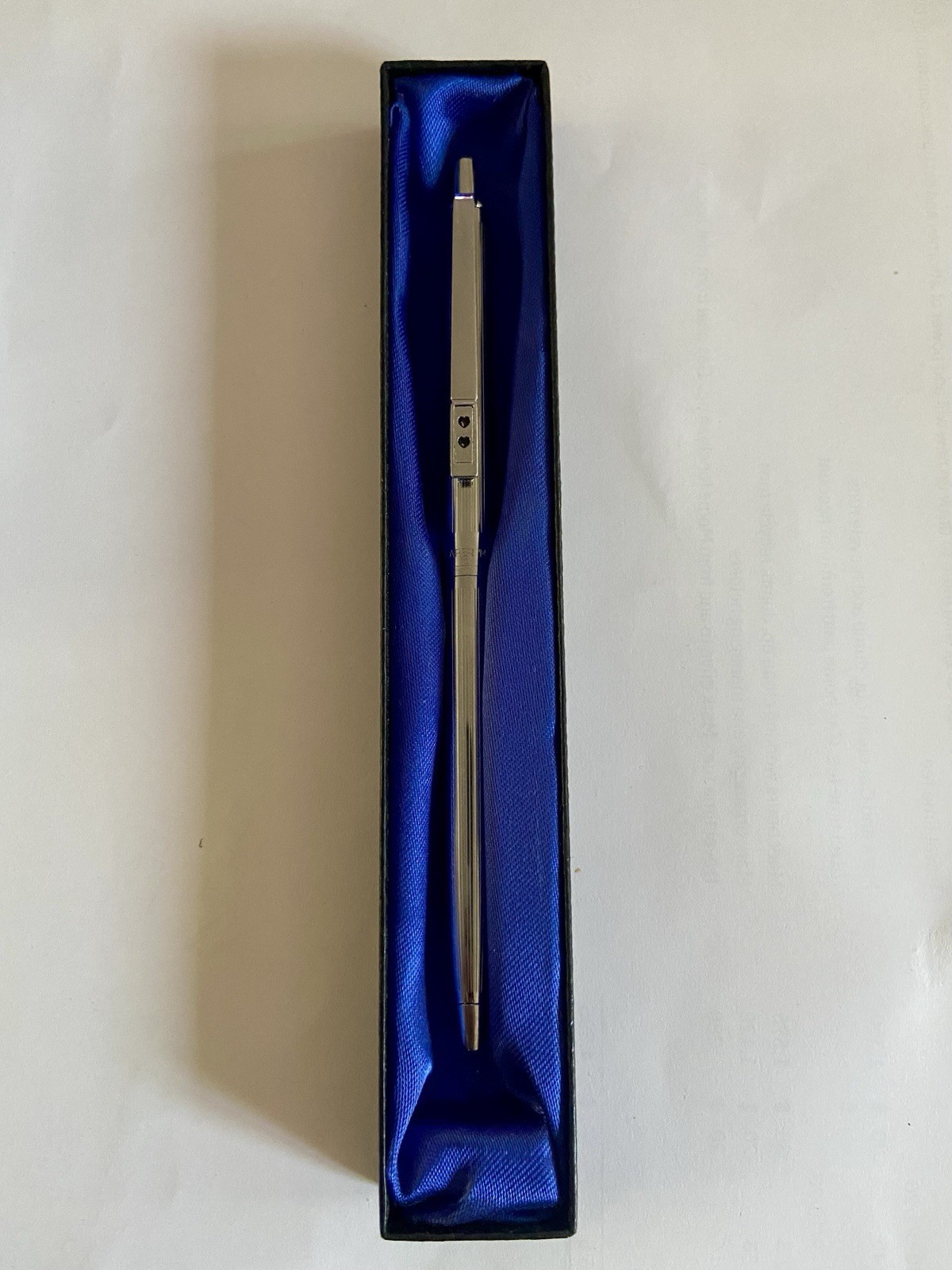 Vintage Paper Mate Slimline Chrome Ball Point Pen Double Black Heart