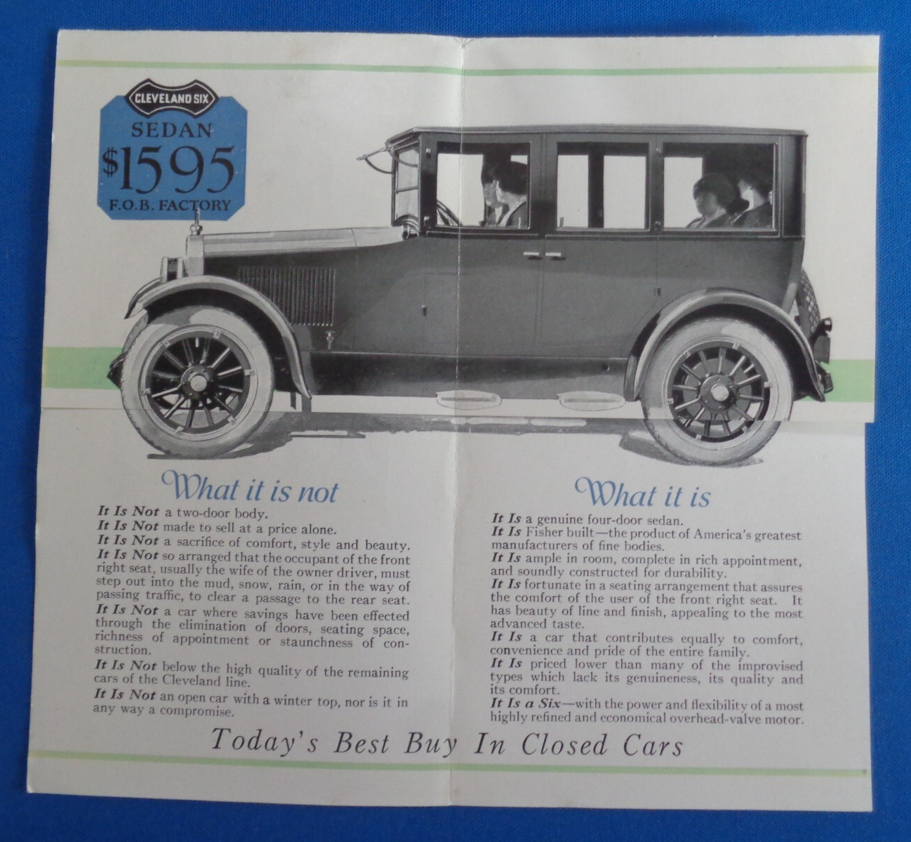 Antique Cleveland Six Sedan Original 1920\'s Advertising Brochure Antique Cleveland Six Sedan Original 1920\'s Advertising Brochure