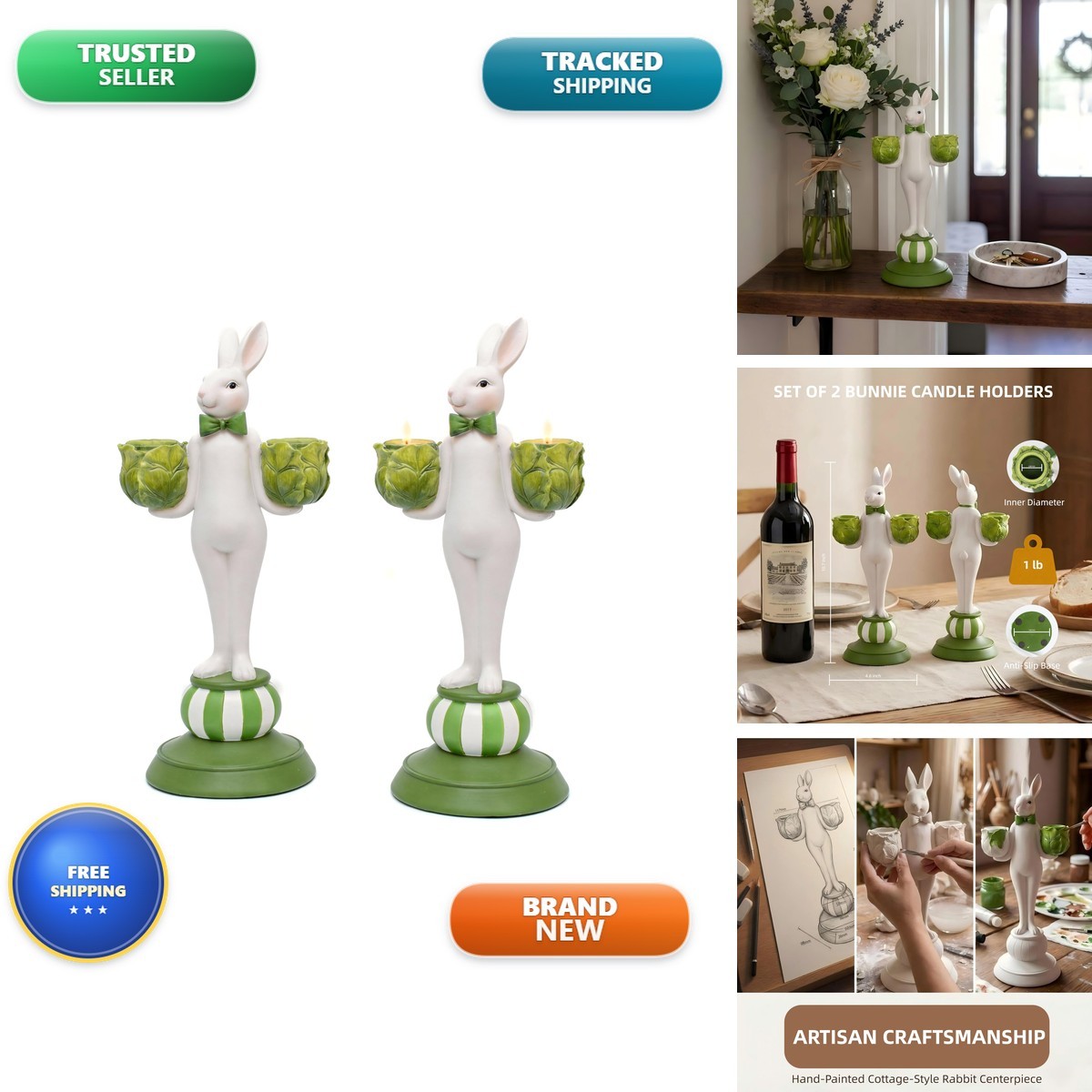 Lune cle Bunny Taper Candle Holders Set of 2
