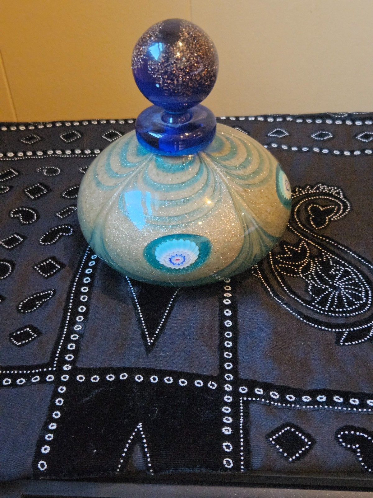 Franco Moretti signed olive green millefiori art glass perfume bottle&stopper