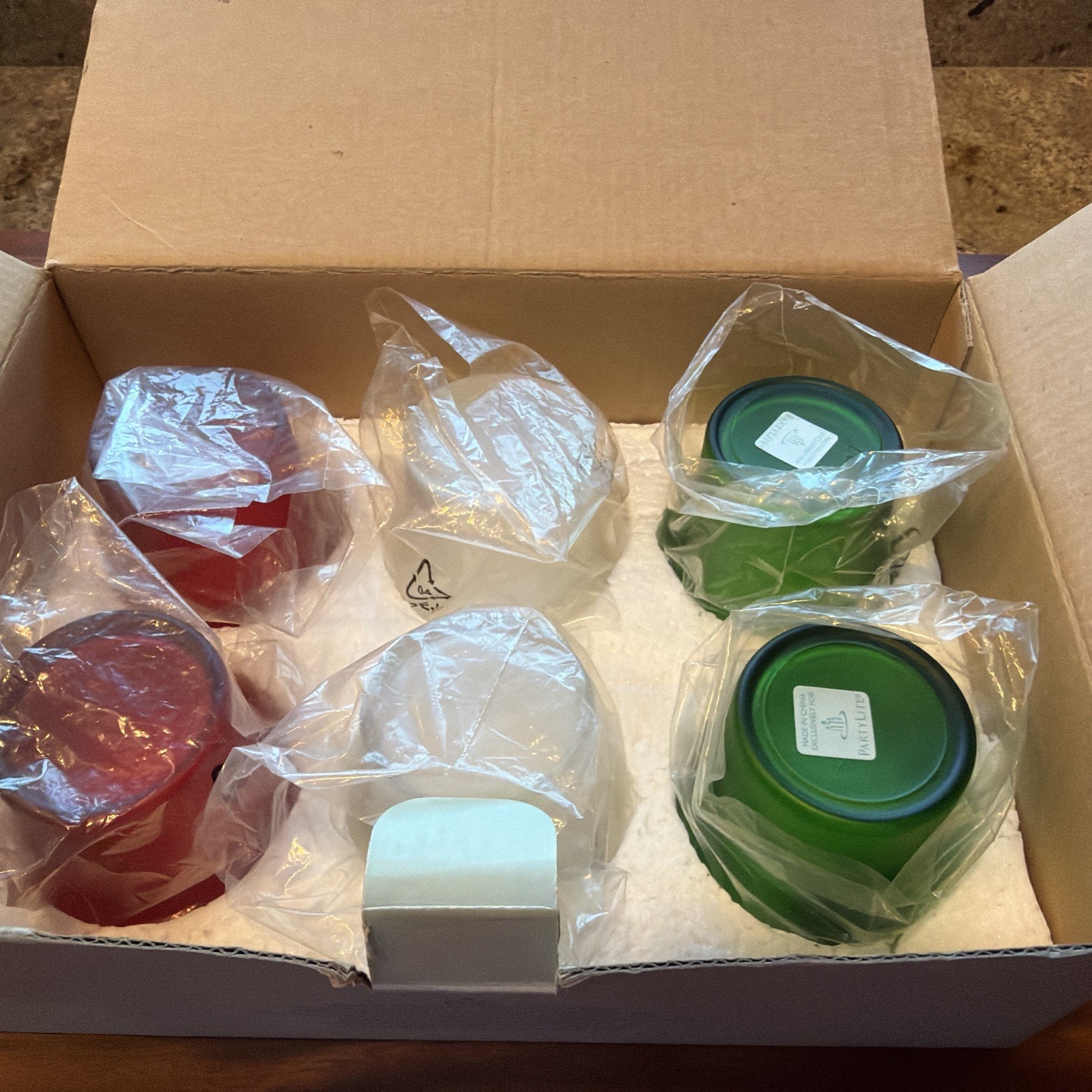 PartyLite Set of 6 Holiday Frosted Votive Holders Red Green &Clear P9308 Retired