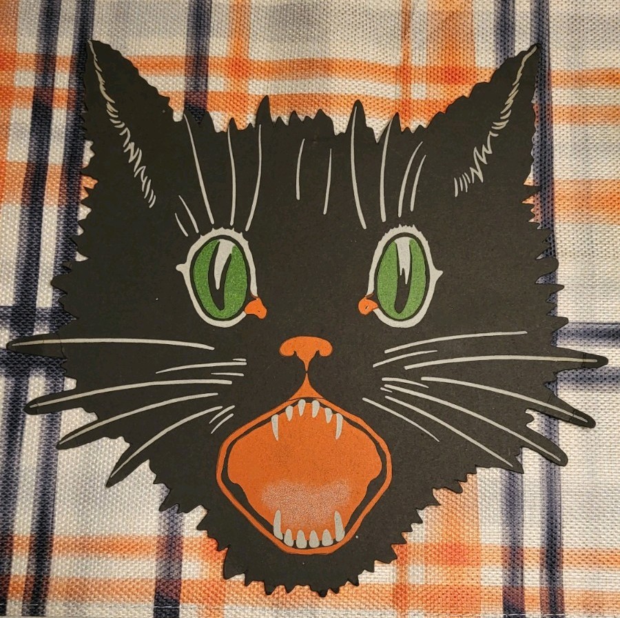 Old Vintage Large Halloween Dennison Diecut  Cat Face  1930's