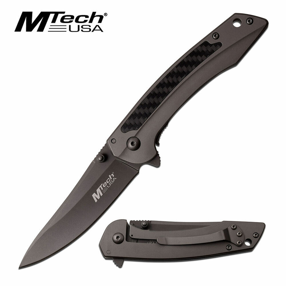  Pocket Knife MTech MT-1013GY  Carbon Fiber ... Ball Bearing Pivot ... EDC