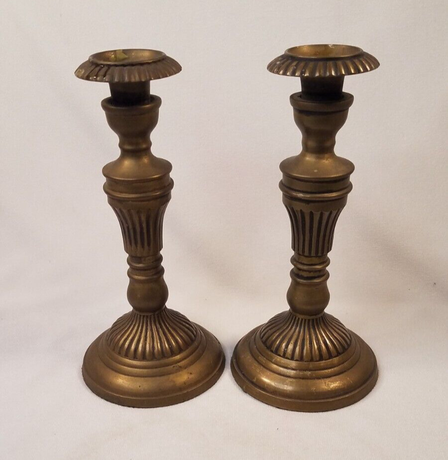 Vintage Solid Brass Bronze Candlestick Candle Holders 2 PC 8.5\
