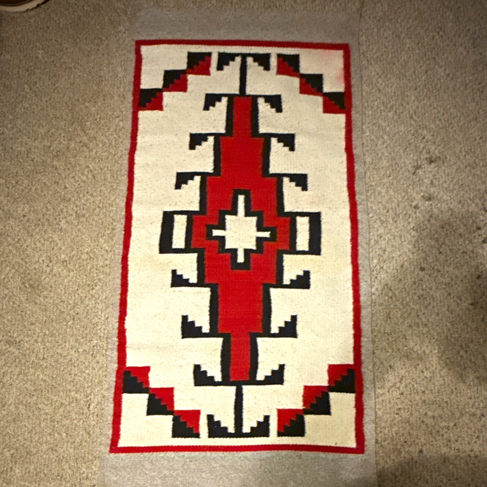 REPRO Southwestern Navajo Woven Rug Textile Red Black White Geometric 58\