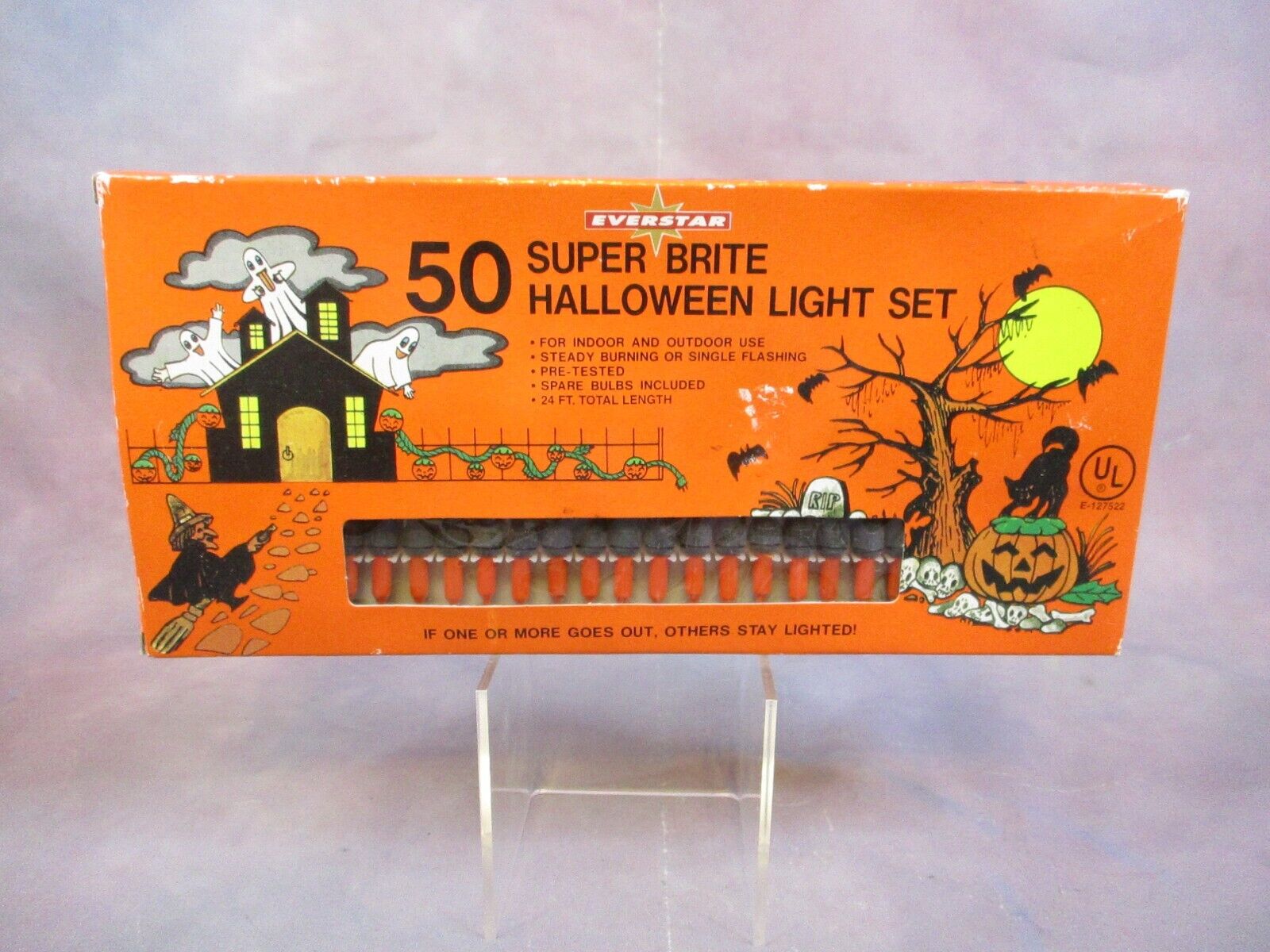 Vtg Halloween 50 Light Set in Original Box Indoor/Outdoor 24 Feet Total NIB