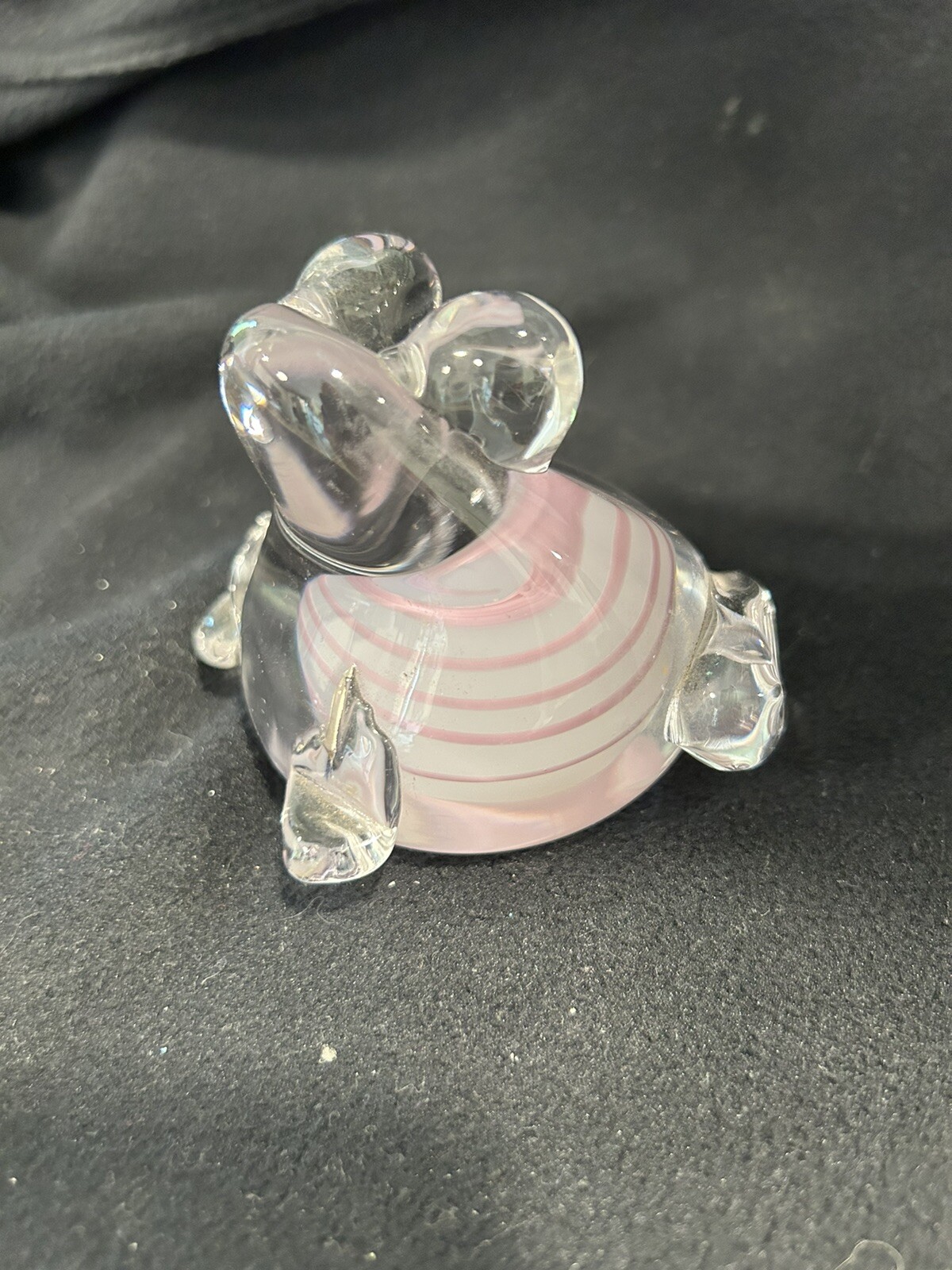 Glass Frog Figurine Designer Paperweight Clear with Pink Swirls Simpson